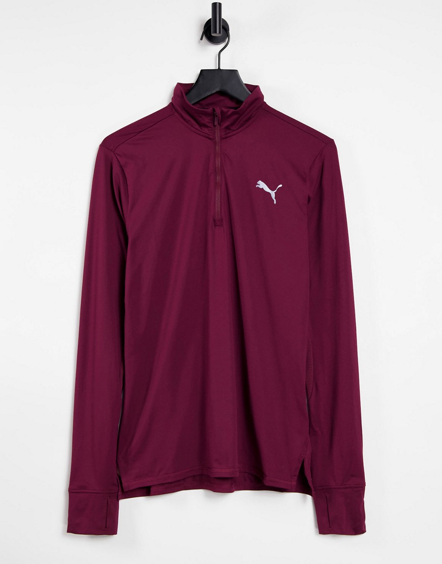 PUMA Running Favorite quarter zip sweatshirt in burgundy-Red