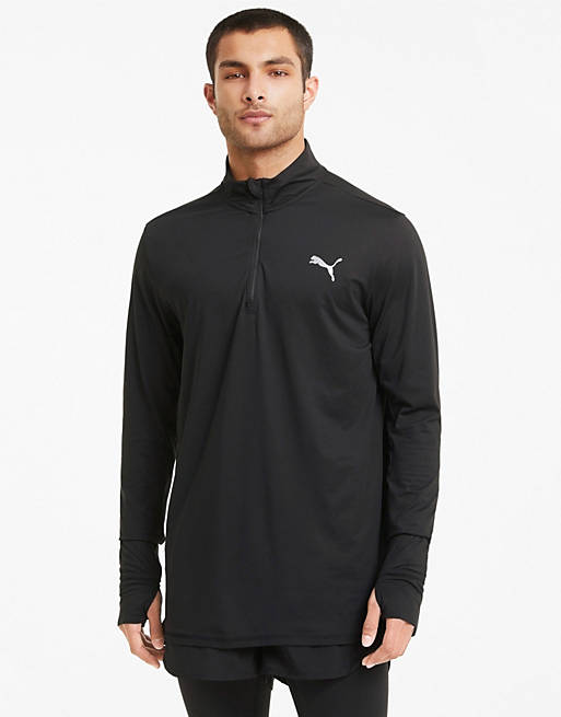 Puma Running Favourite 1/4 zip long sleeve top in black | ASOS