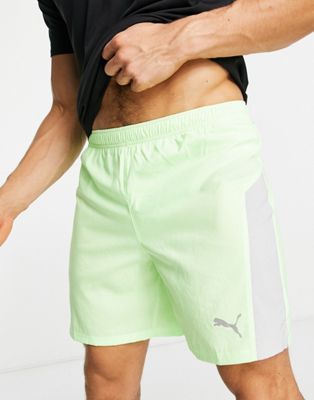Puma Running Favourite woven 7"" shorts in light green and gray
