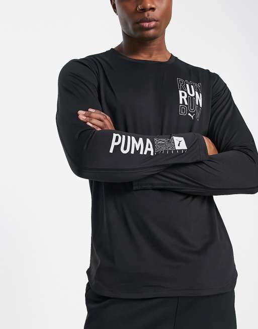 Puma Running long sleeve top with arm print in black