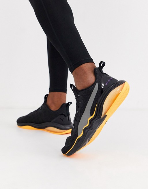 Puma Running LQDcell tension rave trainers in black and orange