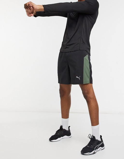 Puma Running shorts in black with contrast panels