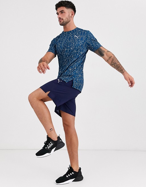 Puma Running t-shirt in blue with all over line print