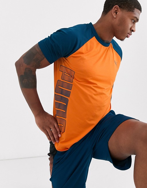 Puma Running t-shirt in orange with contrast sleeves