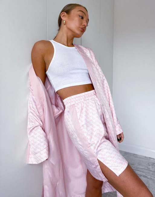 Puma satin kimono in pink logo print