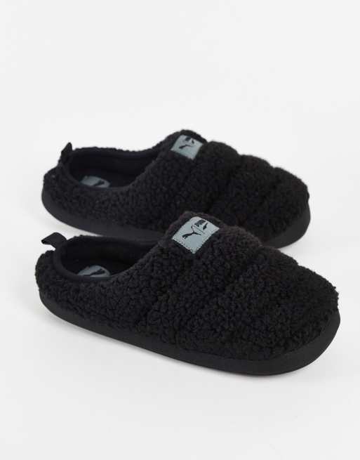PUMA – Scuff – Svarta innetofflor i sherpafleece