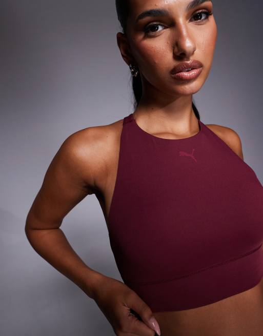 PUMA Shapeluxe high neck sports bra in burgundy, 3 of 4