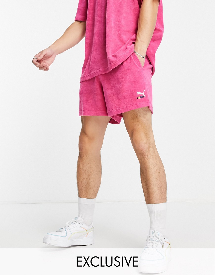 Puma skate towelling shorts in pink exclusive to ASOS
