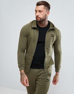 Puma skinny fit tracksuit set in khaki 