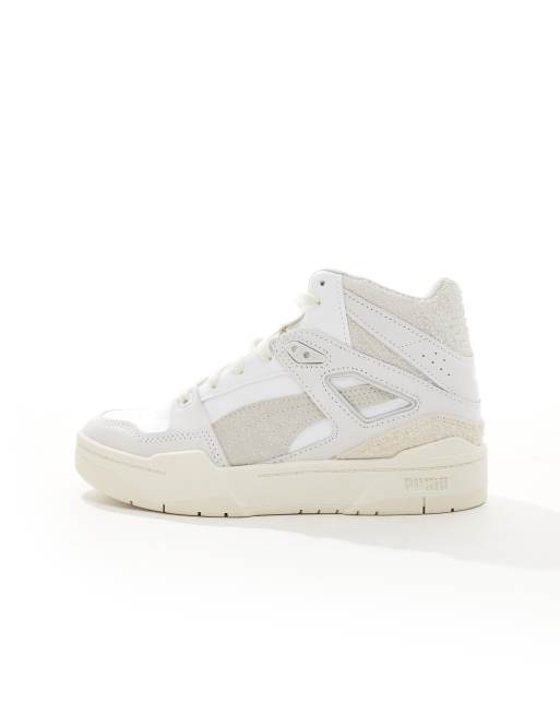 Puma Slipstream Mid textured neutral sneakers in white and feather grey