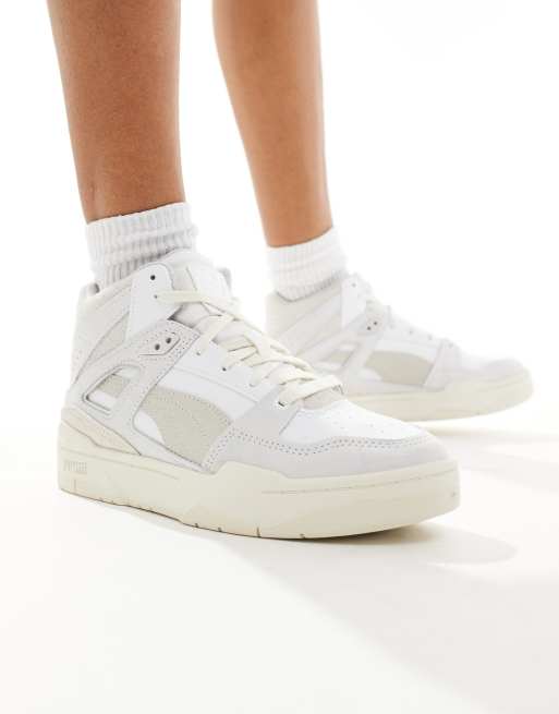 Puma Slipstream Mid textured neutral trainers in white and feather grey, 2 of 5