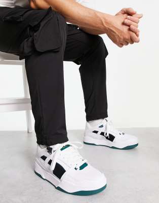 Puma slipstream trainers in white with black and green suede detail