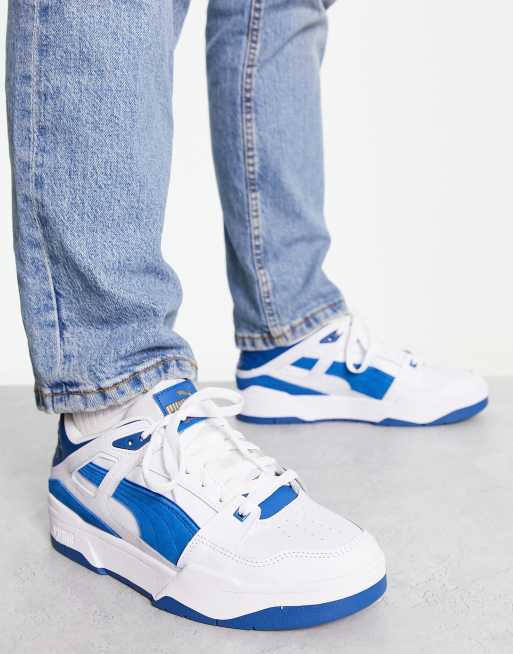 Puma slipstream trainers in white with blue suede detail