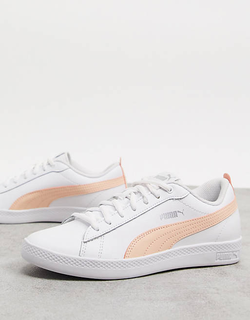 Puma Smash sneakers in white and pink | ASOS