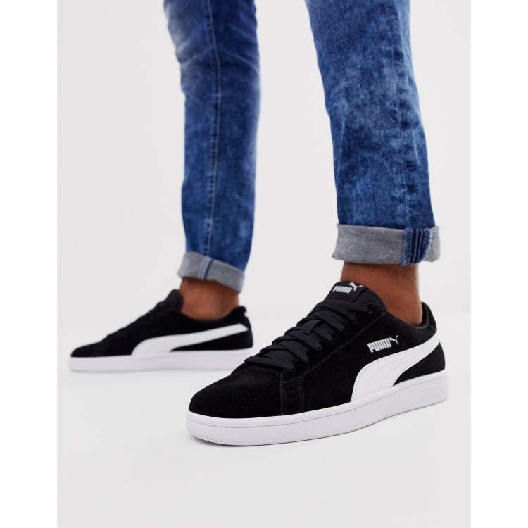 Puma smash trainers in black best sale and white