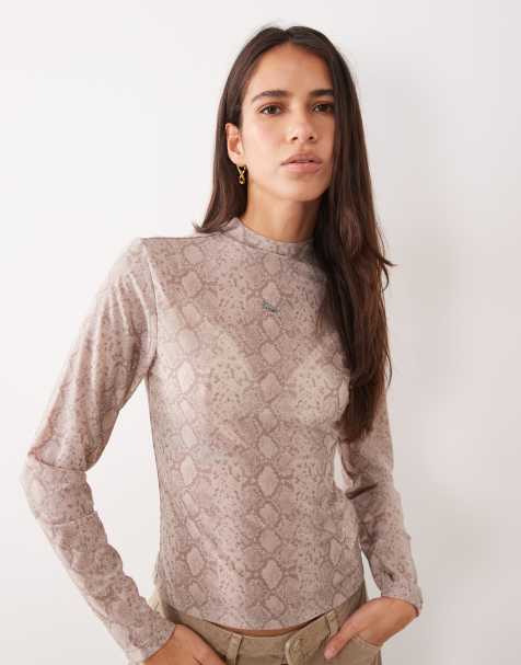 Puma Snake printed mesh tee in beige - view 1