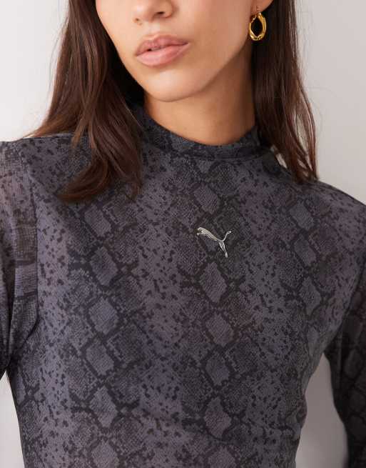 Puma Snake printed mesh tee in black, 2 of 4