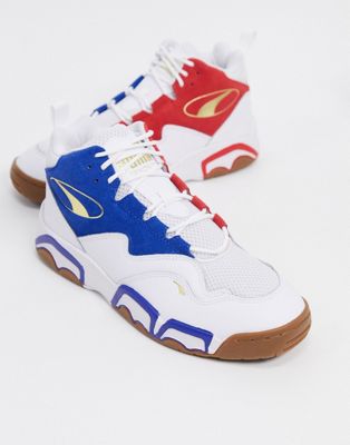 playoffs sneakers in white blue \u0026 red 
