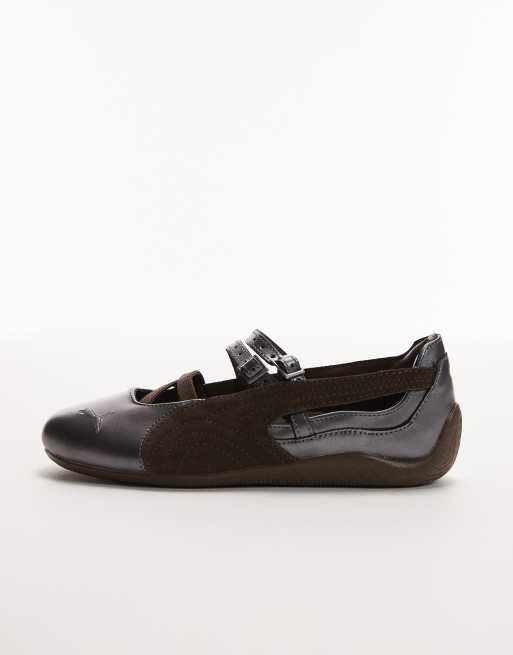 PUMA - Speedcat - Chokoladebrune ballerinaer med metalliske sølvfarvede detaljer, 2 af 5