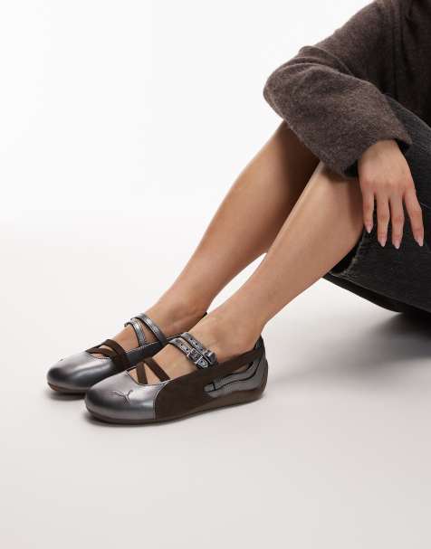 PUMA – Speedcat – Lux – Silvermetalliska och chokladbruna ballerinaskor - view 1