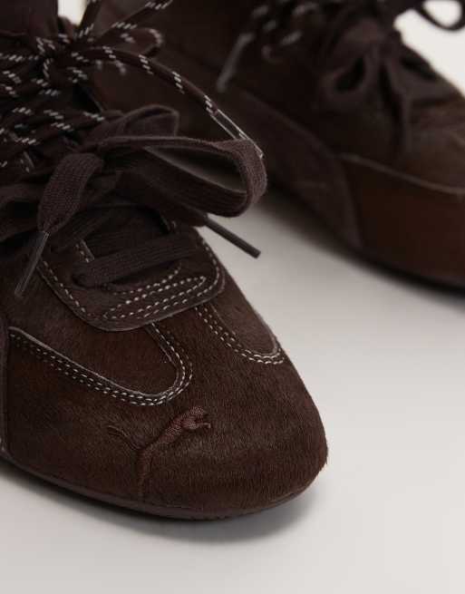 Puma Speedcat pony hair trainers in chocolate brown , 4 of 5