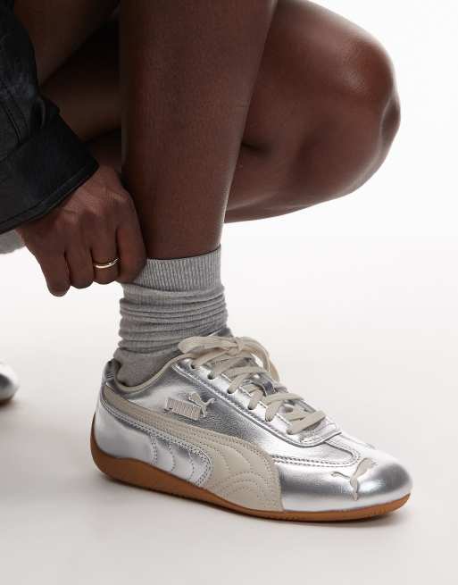 Puma Speedcat trainers with gum sole in metallic silver, 4 of 5