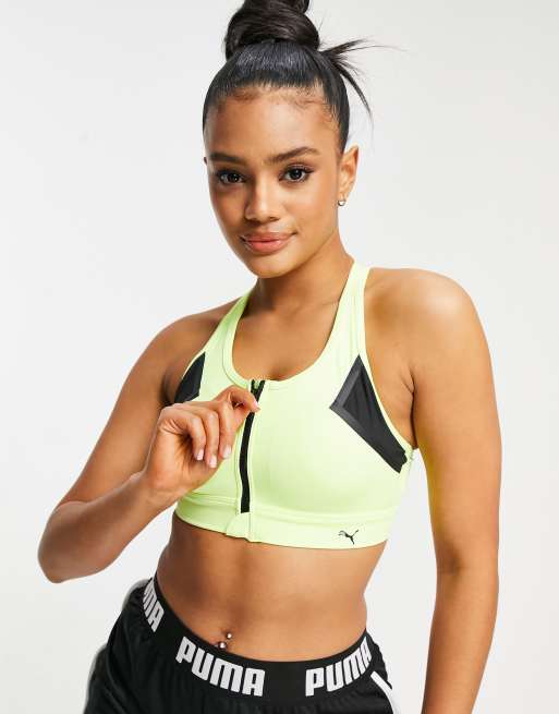 Puma - Sport bh met veel steun en rits aan de voorkant in geel