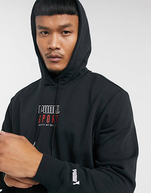 Puma sports logo hoodie in black | ASOS