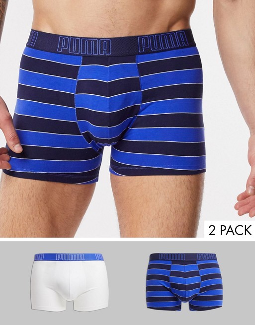 Puma striped boxer 2 pack in blue and white