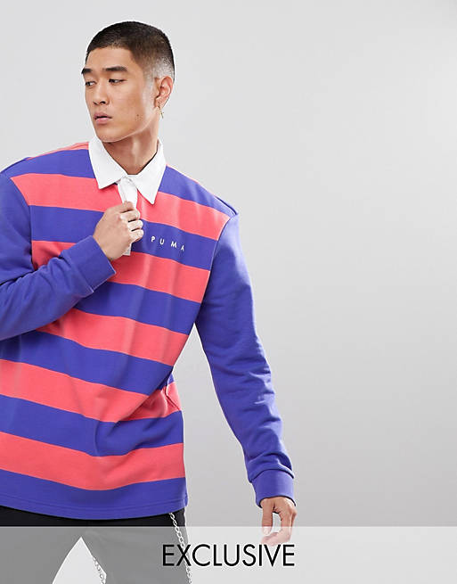 Puma striped rugby shirt in purple Exclusive at ASOS