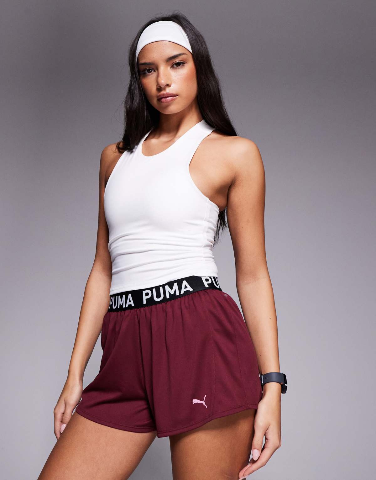 Puma Strong 3" knit shorts in ruby shimmer
