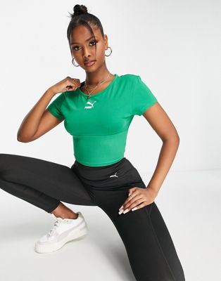 Puma structured t-shirt with bust detail in green - exclusive to ASOS