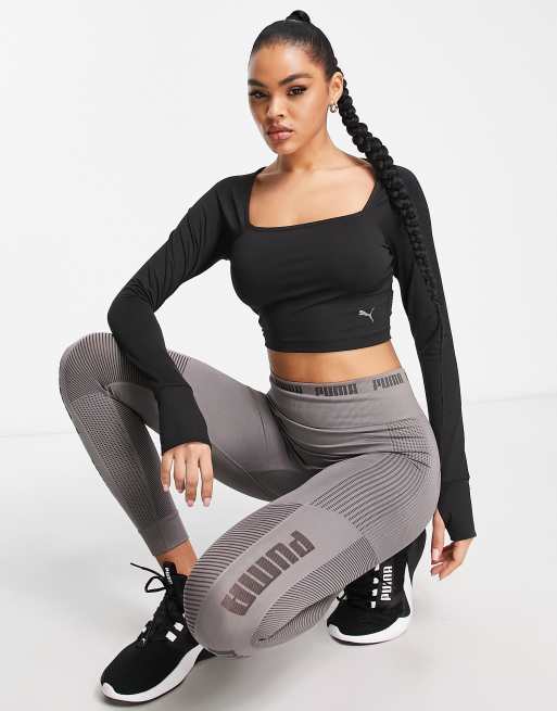 Puma - Studio Granola - Top manches longues à encolure carrée et passe-pouces - Noir