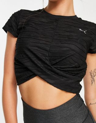 PUMA Studio Yoga cropped twist t-shirt in black