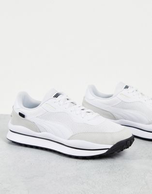 Puma style rider clean trainers in white and black