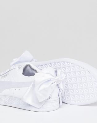 white puma sneakers with bow