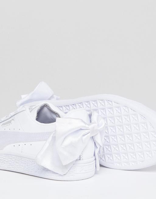 Puma white sale sneakers with ribbon