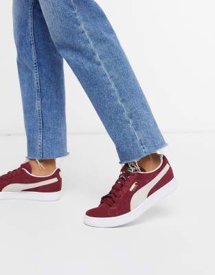 puma suede burgundy and white