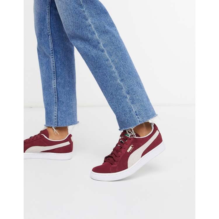 Burgundy and white puma on sale suede