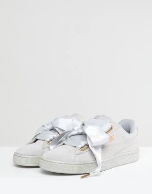 puma suede heart satin white