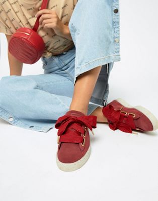 red puma suede outfit