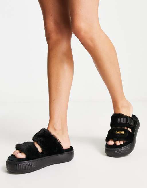 Puma Suede Mayu Sandales en fausse fourrure Noir ASOS