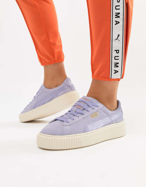 Puma Suede Platform Satin Trainer in lavender | ASOS
