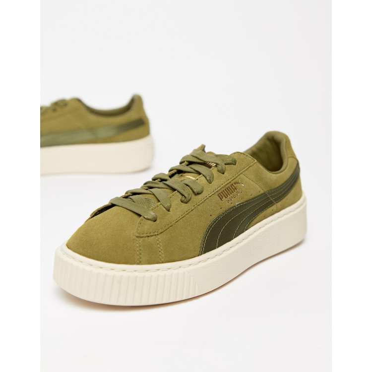 Puma suede platform cheap olive green