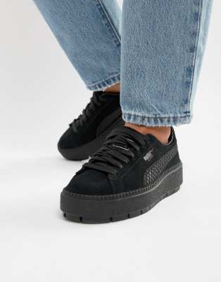 black suede platform trace animal trainers