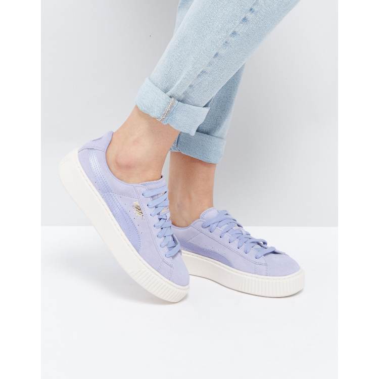 Puma Suede Satin Platform Sneakers in Lilac