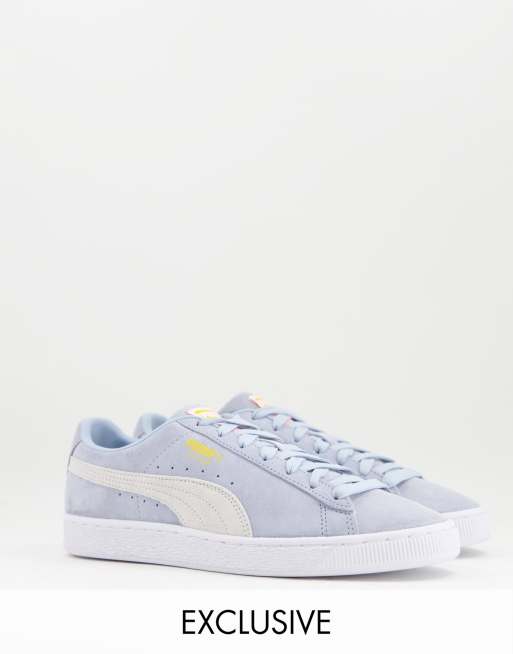 Puma Suede trainers in light blue and off white exclusive to ASOS