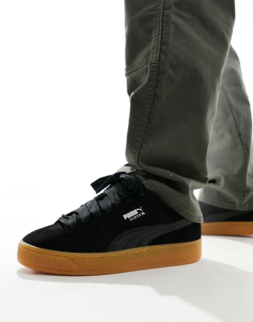 Shop Puma Suede Xl Flecked Sneakers In Black With Gum Sole