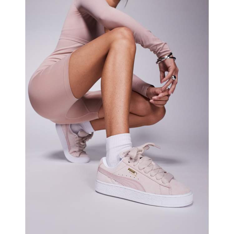 Puma Suede XL sneakers in light pink and white ASOS