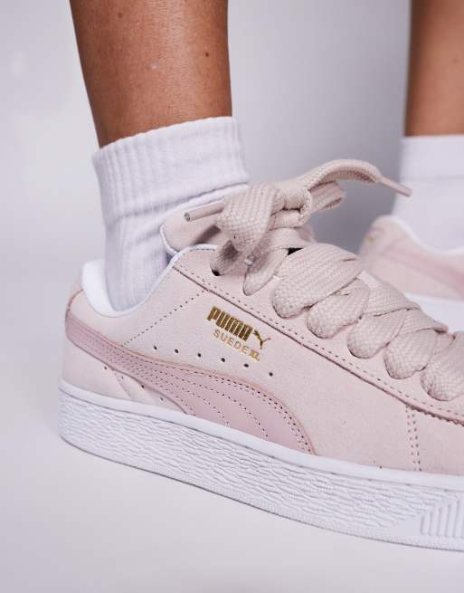 Puma Suede XL sneakers in light pink and white ASOS